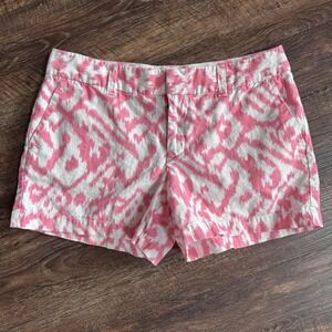 Ann Taylor LOFT Pink White Ikat Print Linen Cotton Shorts Size 6‎ Summer